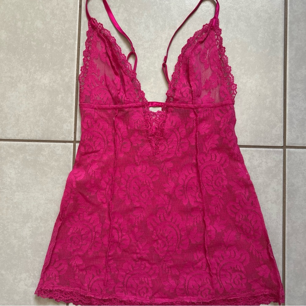 Vintage Y2K Victoria’s Secret Lace Rose Mesh Tank Top Pink Spaghetti Straps Slip - Picture 9 of 11